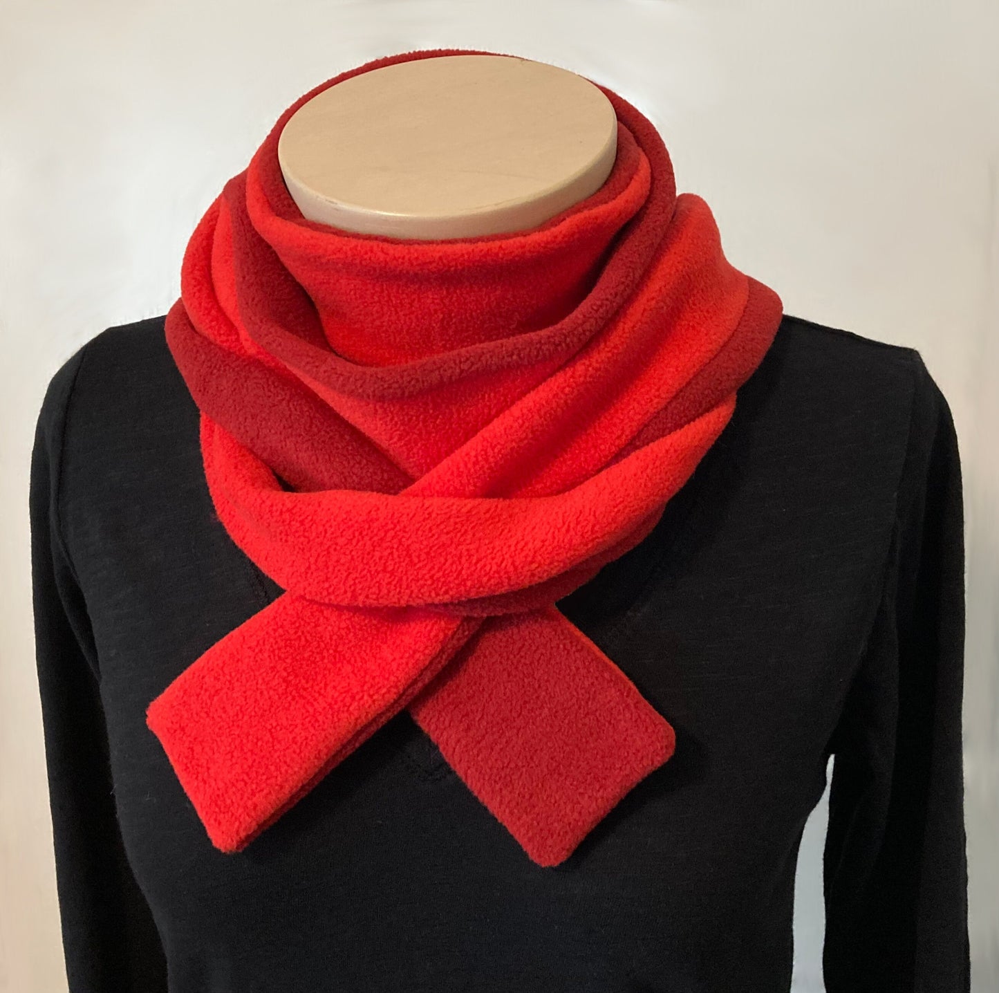 Skinny Fleece Scarf with Red Two Tone Design