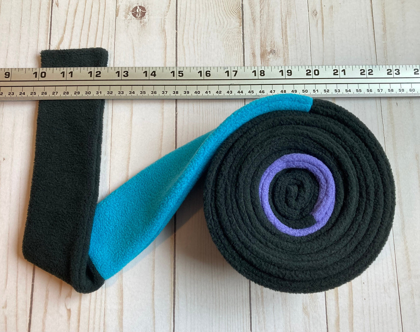Skinny Fleece Scarf with Black, Turquoise and Purple Design