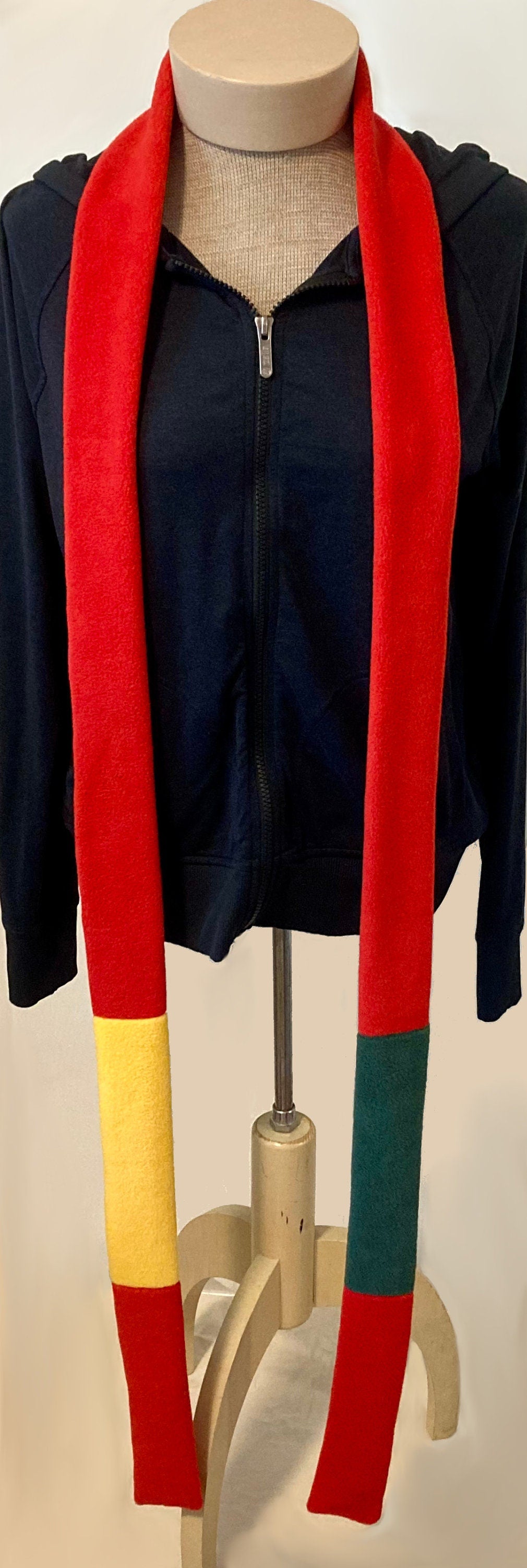 Skinny Fleece Scarf with Red, Gold and Green Color Design
