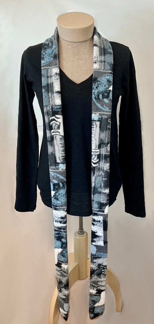 Skinny Fleece Scarf with Gray Abstract Nature Design