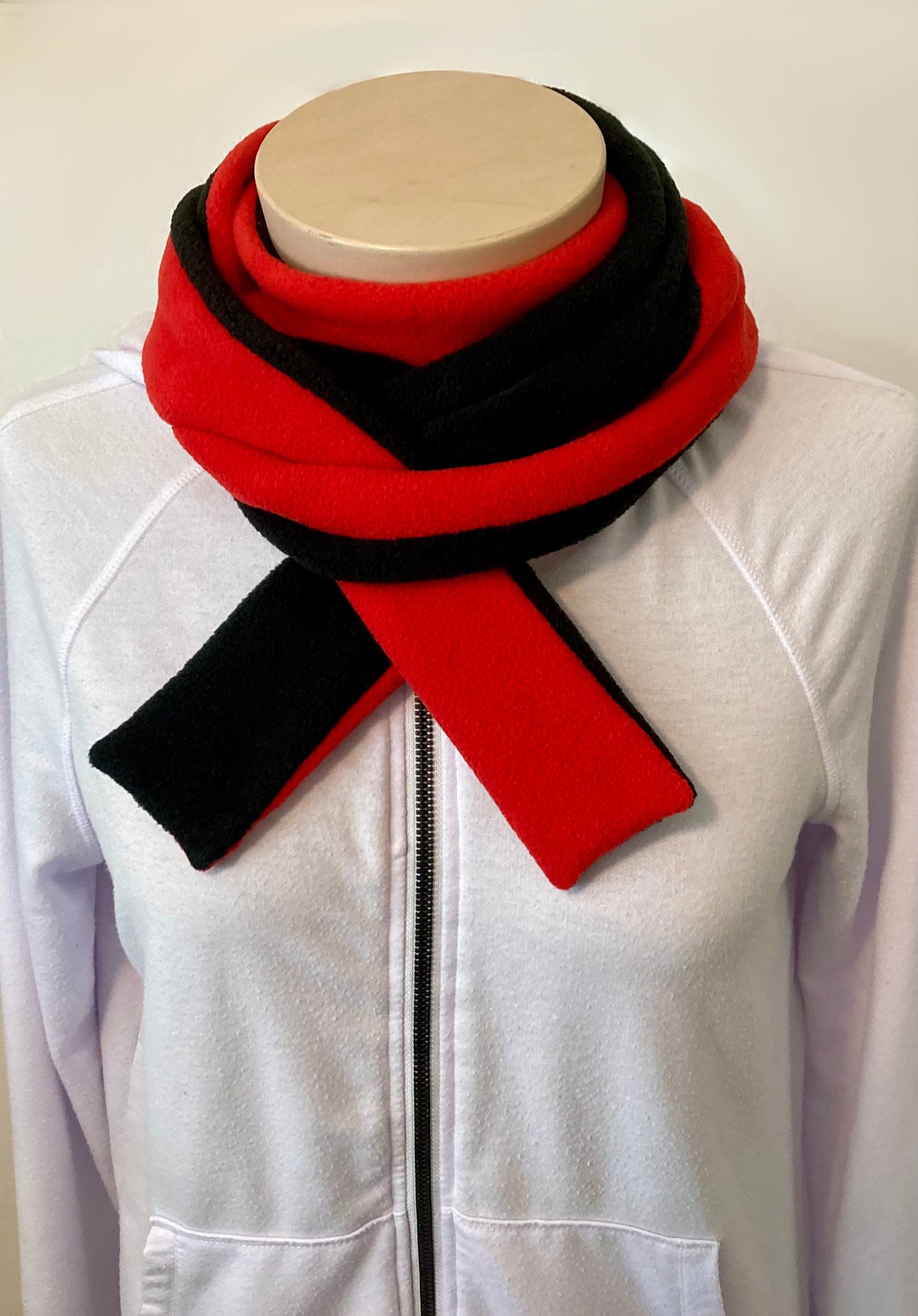 Skinny Fleece Scarf with Black and Red Reversible Design