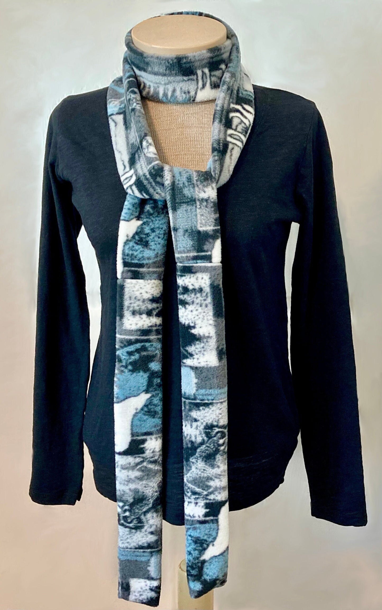 Skinny Fleece Scarf with Gray Abstract Nature Design