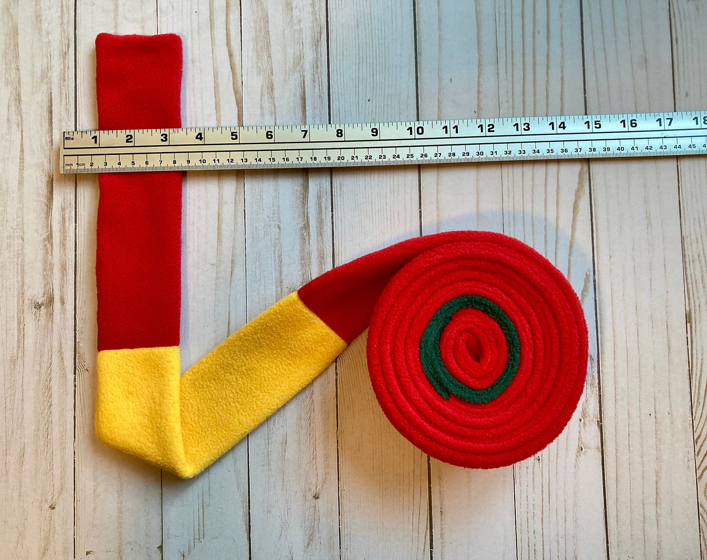 Skinny Fleece Scarf with Red, Gold and Green Color Design