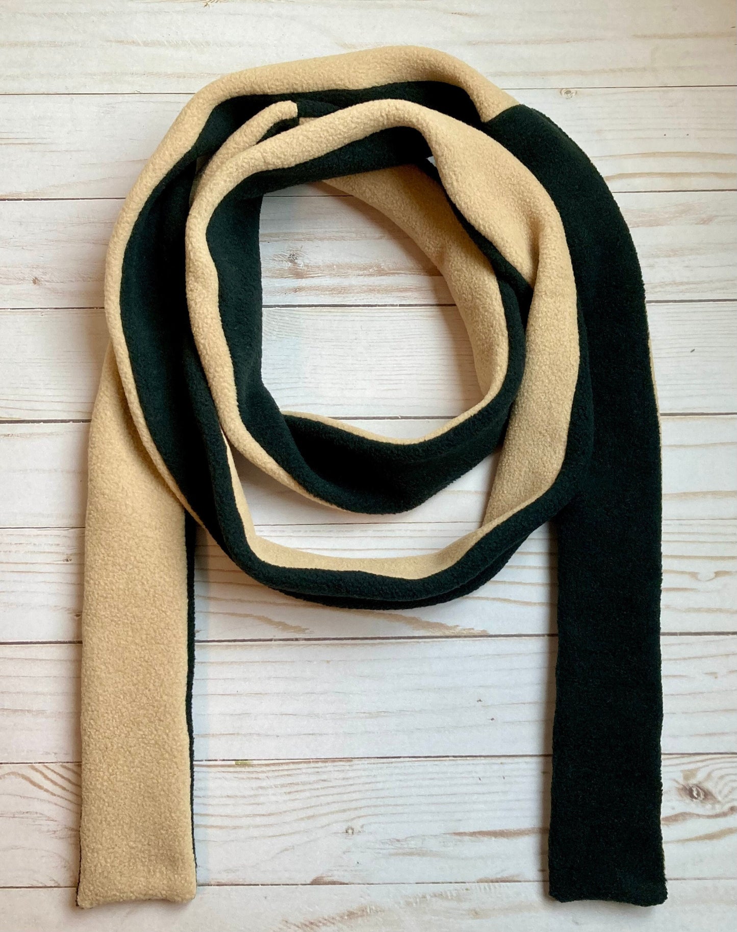 Skinny Fleece Scarf with Beige and Black Reversible Design