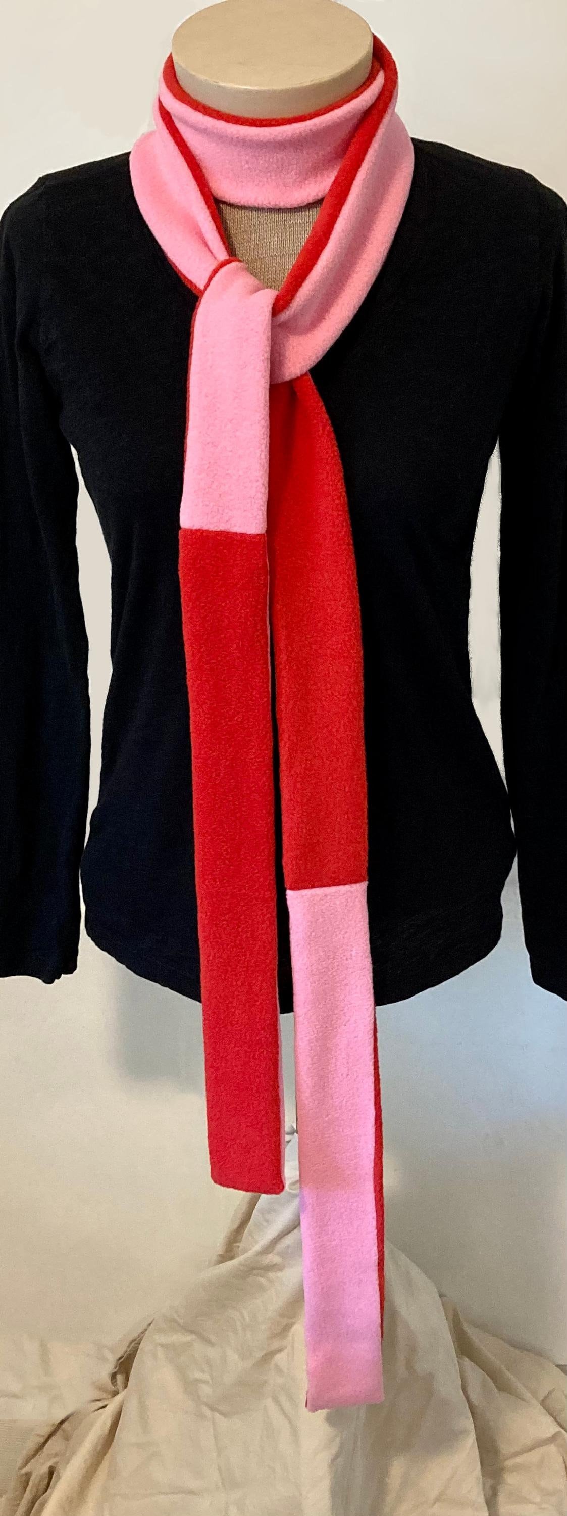 Skinny Fleece Scarf with Pink and Red Reversible Design