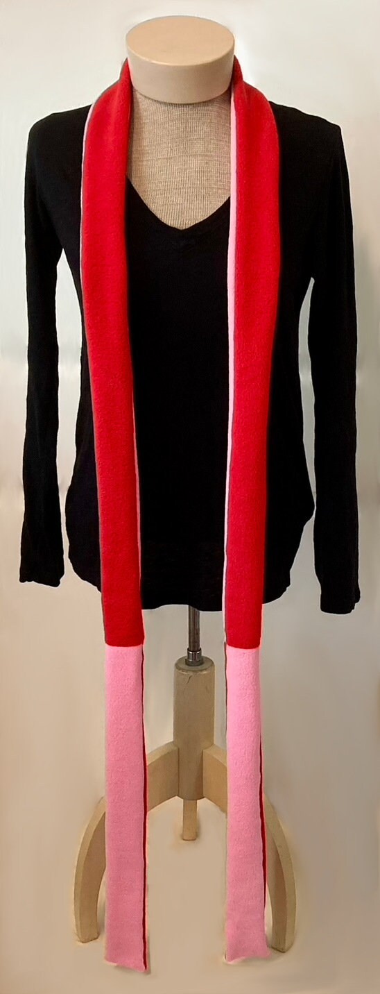 Skinny Fleece Scarf with Pink and Red Reversible Design
