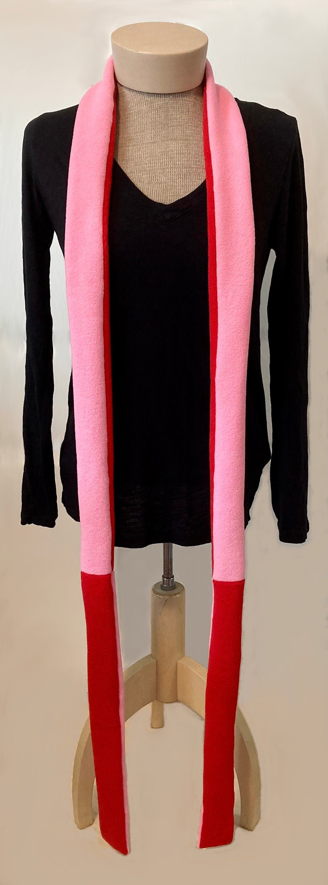Skinny Fleece Scarf with Pink and Red Reversible Design