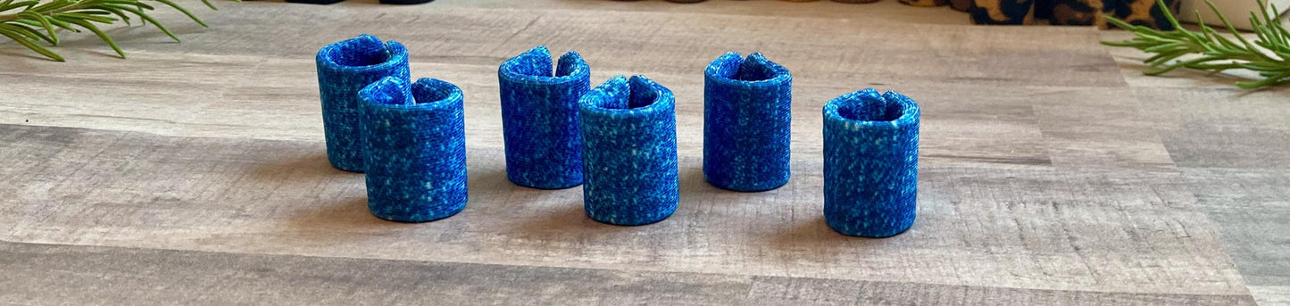 Large Hair Cuffs for Dreadlocks & Braids, Fabric Covered, Adjustable, Blue Denim Print