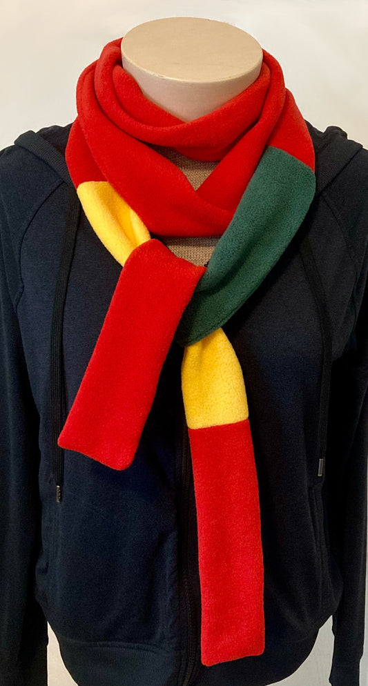 Skinny Fleece Scarf with Red, Gold and Green Color Design