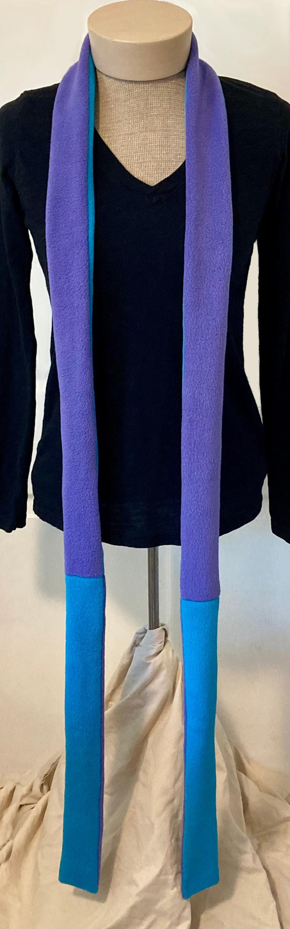 Skinny Fleece Scarf with Purple and Turquoise Reversible Design