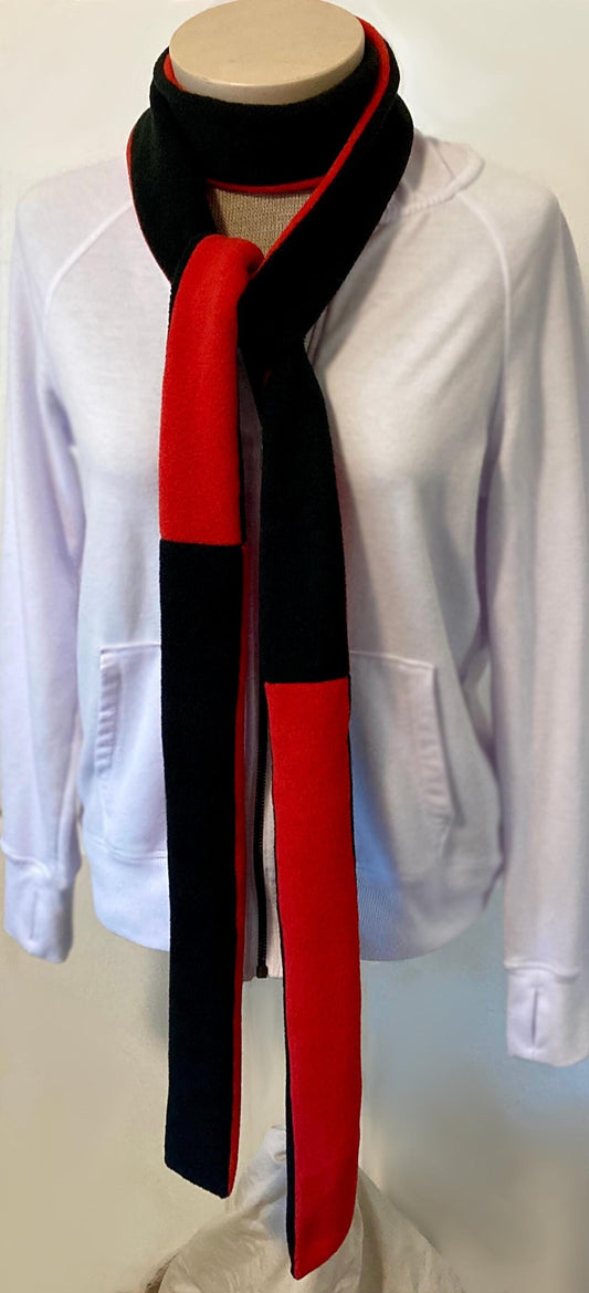Skinny Fleece Scarf with Black and Red Reversible Design