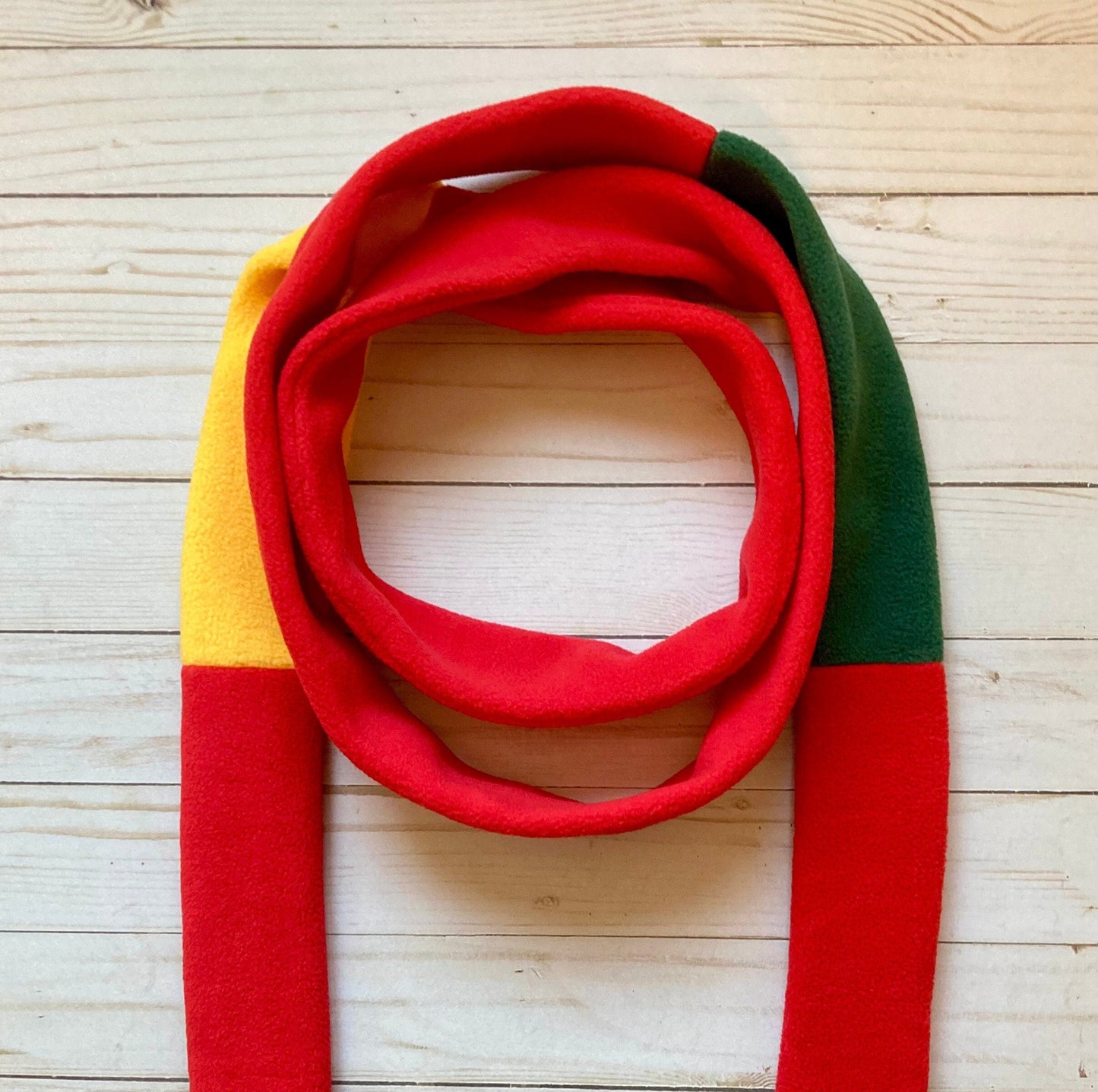 Skinny Fleece Scarf with Red, Gold and Green Color Design