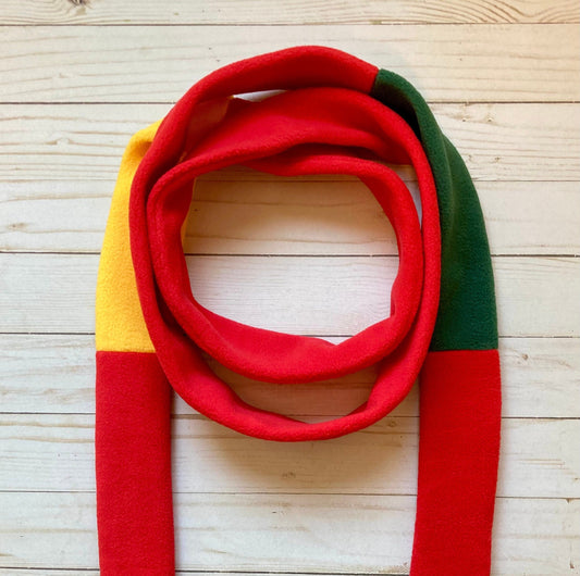 Skinny Fleece Scarf with Red, Gold and Green Color Design