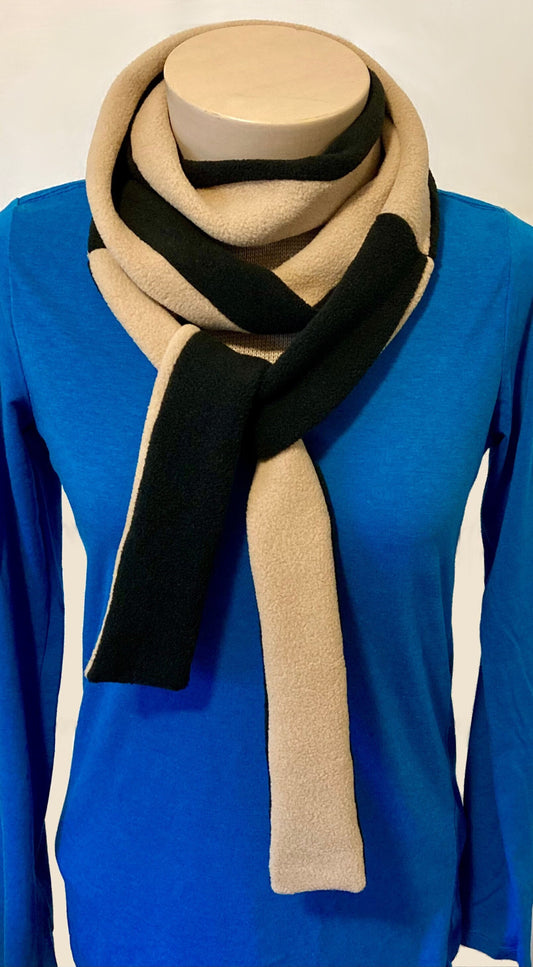 Skinny Fleece Scarf with Beige and Black Reversible Design
