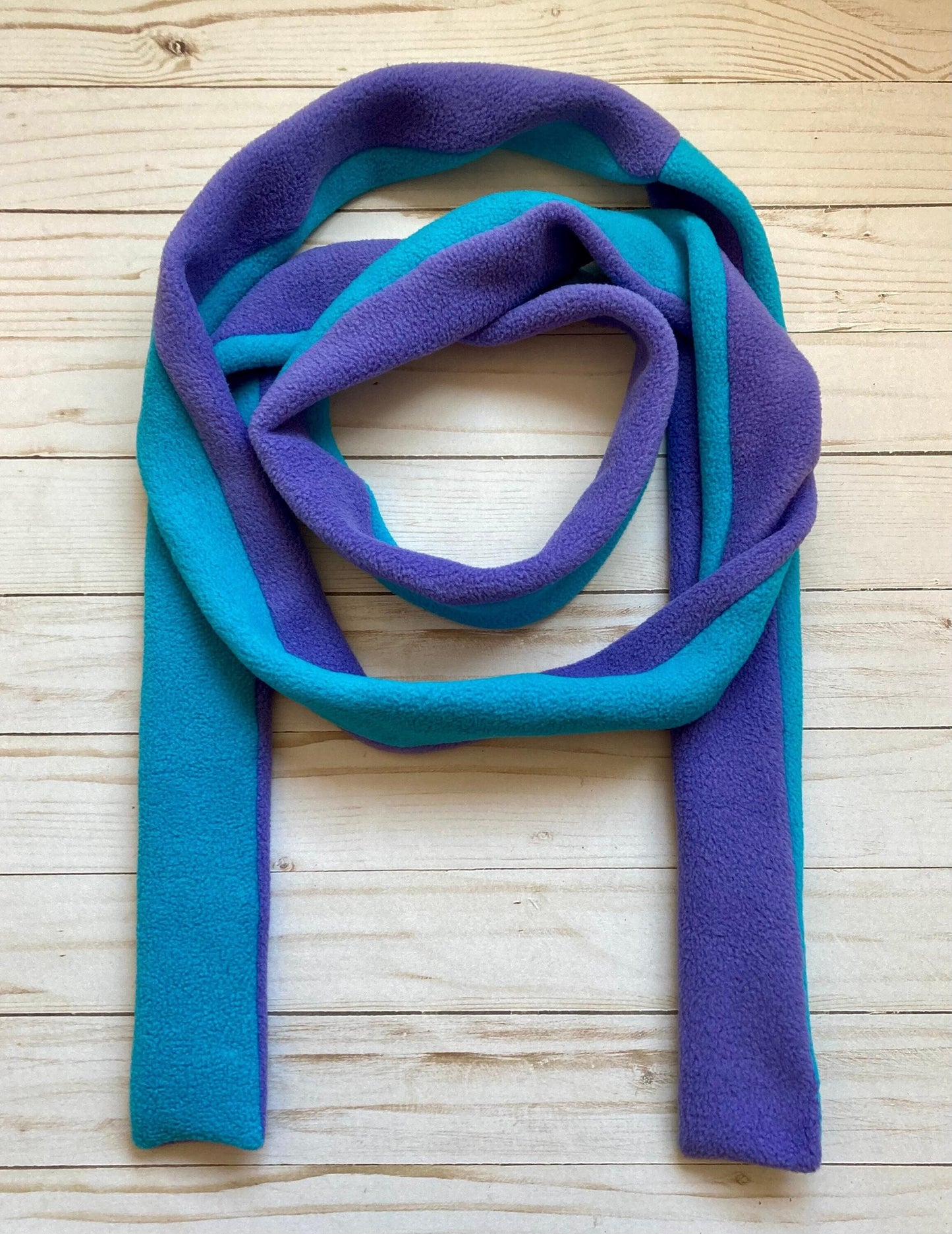 Skinny Fleece Scarf with Purple and Turquoise Reversible Design