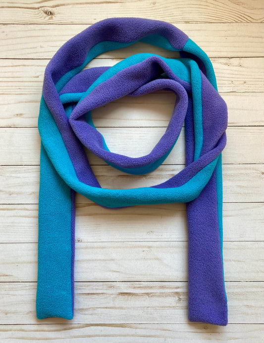 Skinny Fleece Scarf with Purple and Turquoise Reversible Design