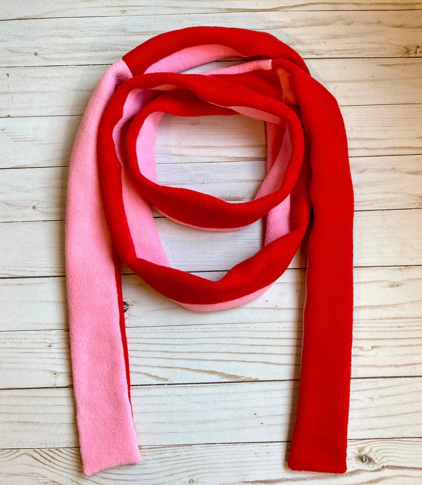 Skinny Fleece Scarf with Pink and Red Reversible Design