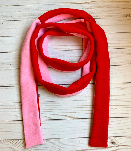 Skinny Fleece Scarf with Pink and Red Reversible Design