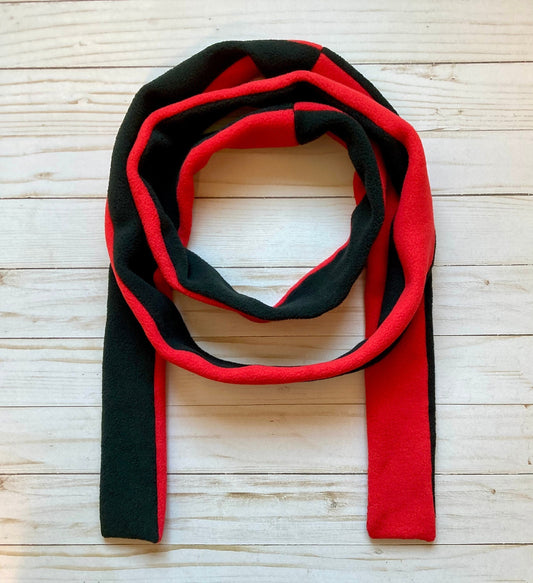 Skinny Fleece Scarf with Black and Red Reversible Design