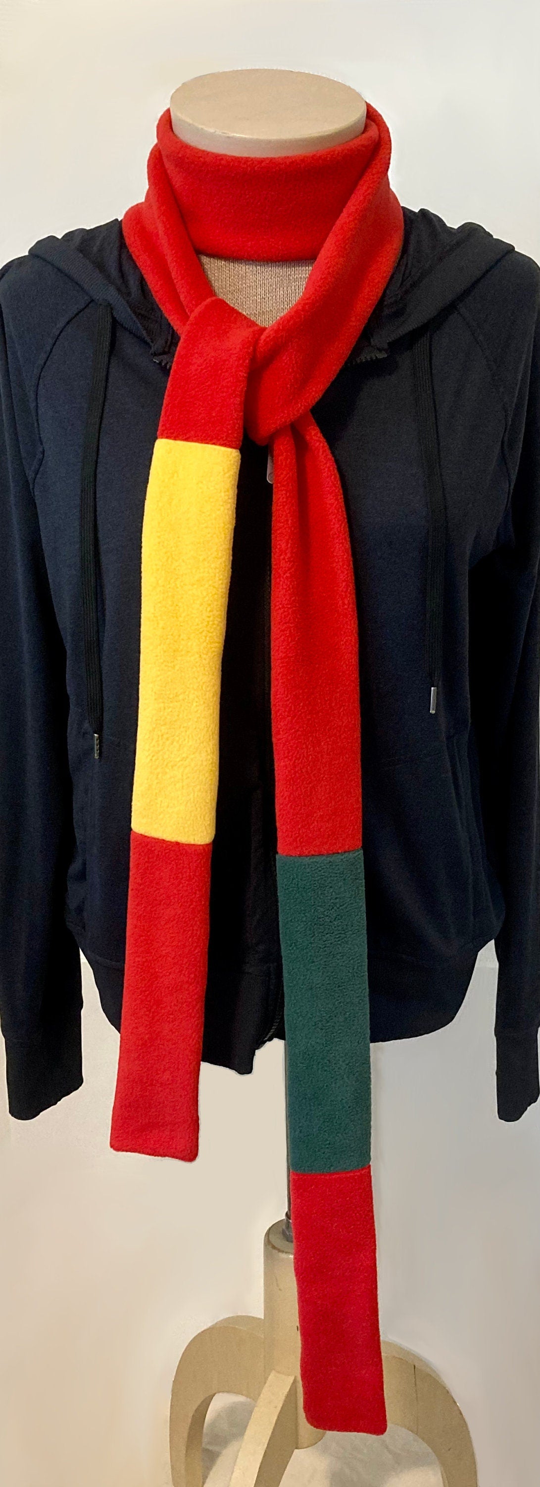 Skinny Fleece Scarf with Red, Gold and Green Color Design