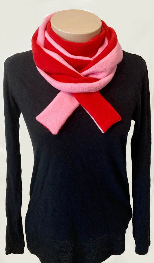Skinny Fleece Scarf with Pink and Red Reversible Design