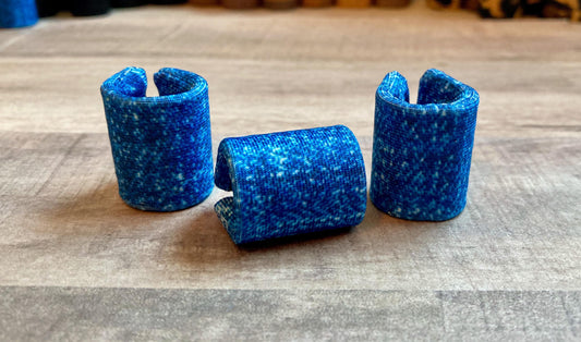 Large Hair Cuffs for Dreadlocks & Braids, Fabric Covered, Adjustable, Blue Denim Print