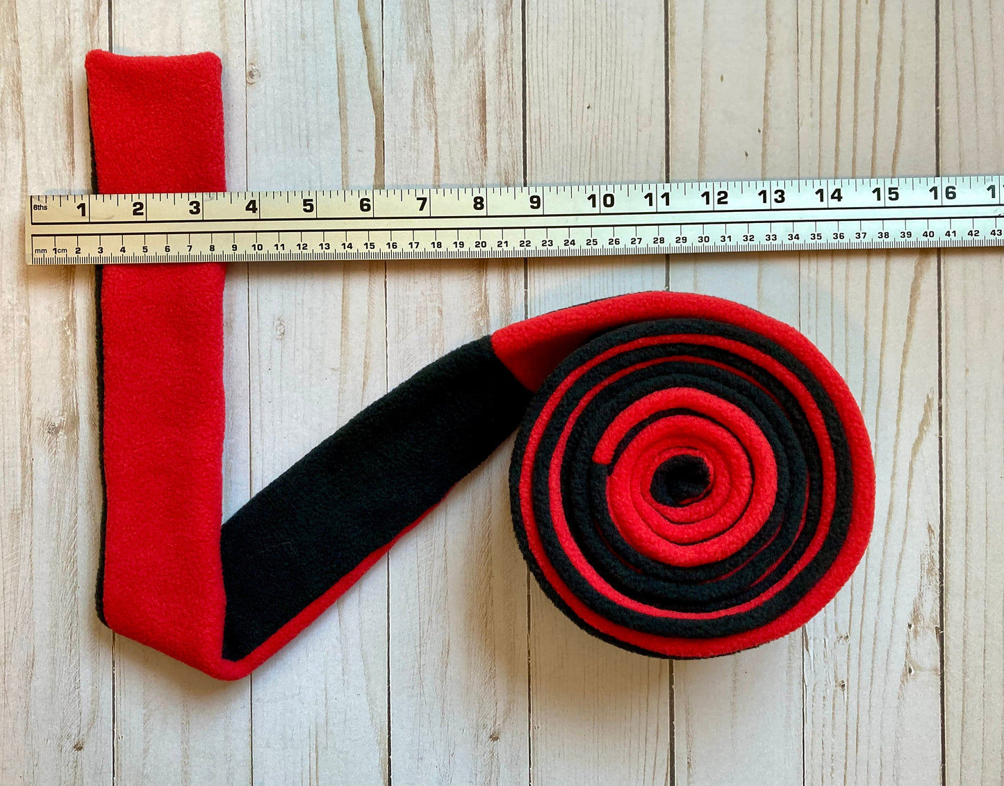 Skinny Fleece Scarf with Black and Red Reversible Design