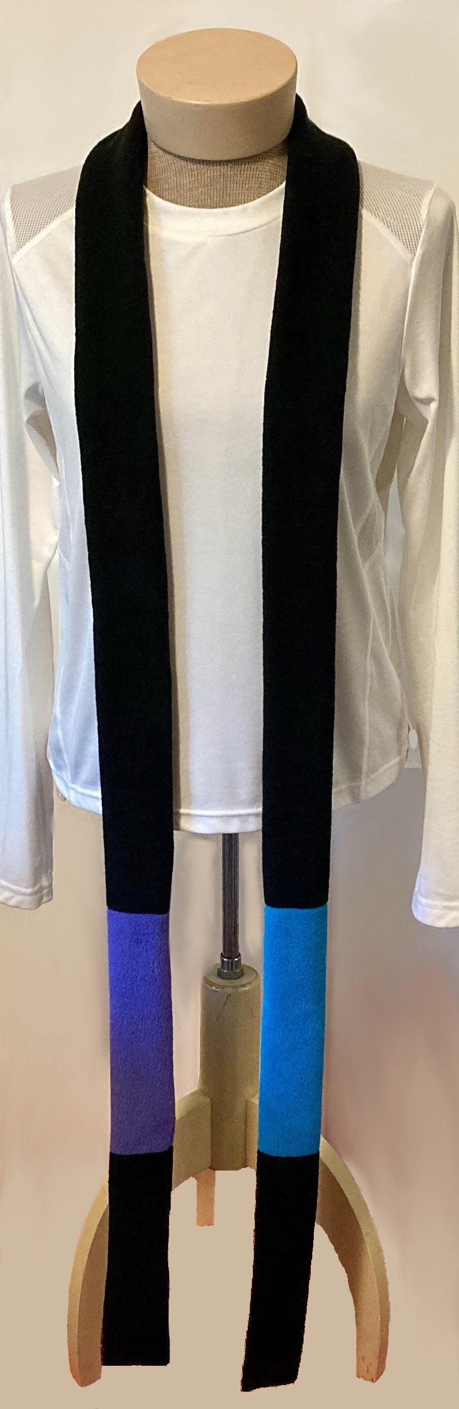 Skinny Fleece Scarf with Black, Turquoise and Purple Design