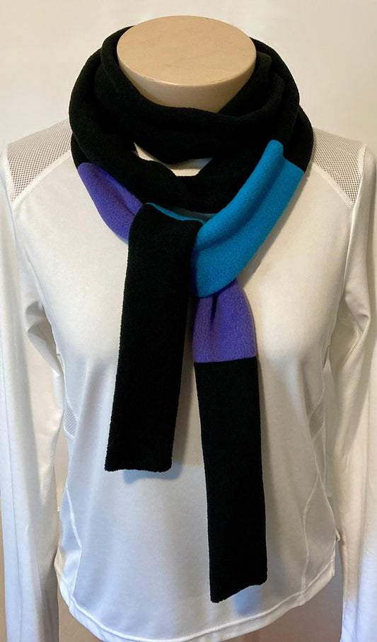 Skinny Fleece Scarf with Black, Turquoise and Purple Design