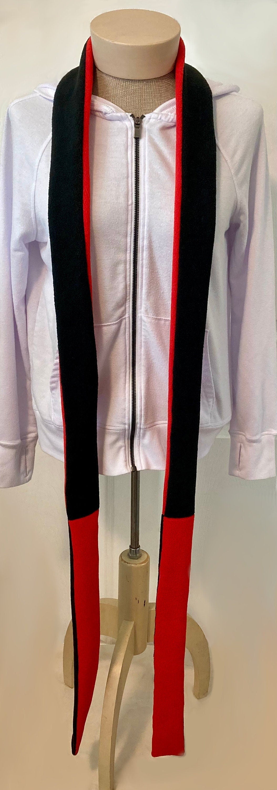 Skinny Fleece Scarf with Black and Red Reversible Design