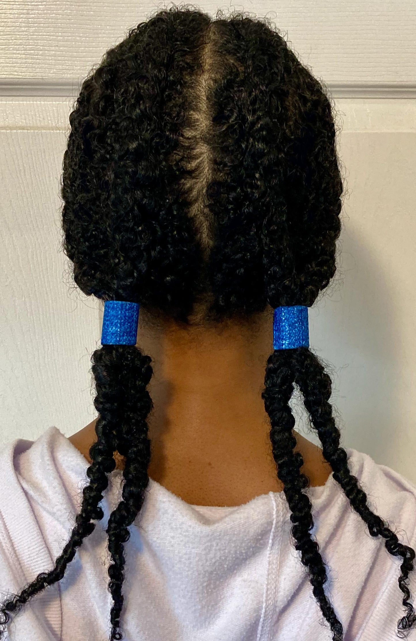 Large Hair Cuffs for Dreadlocks & Braids, Fabric Covered, Adjustable, Blue Denim Print