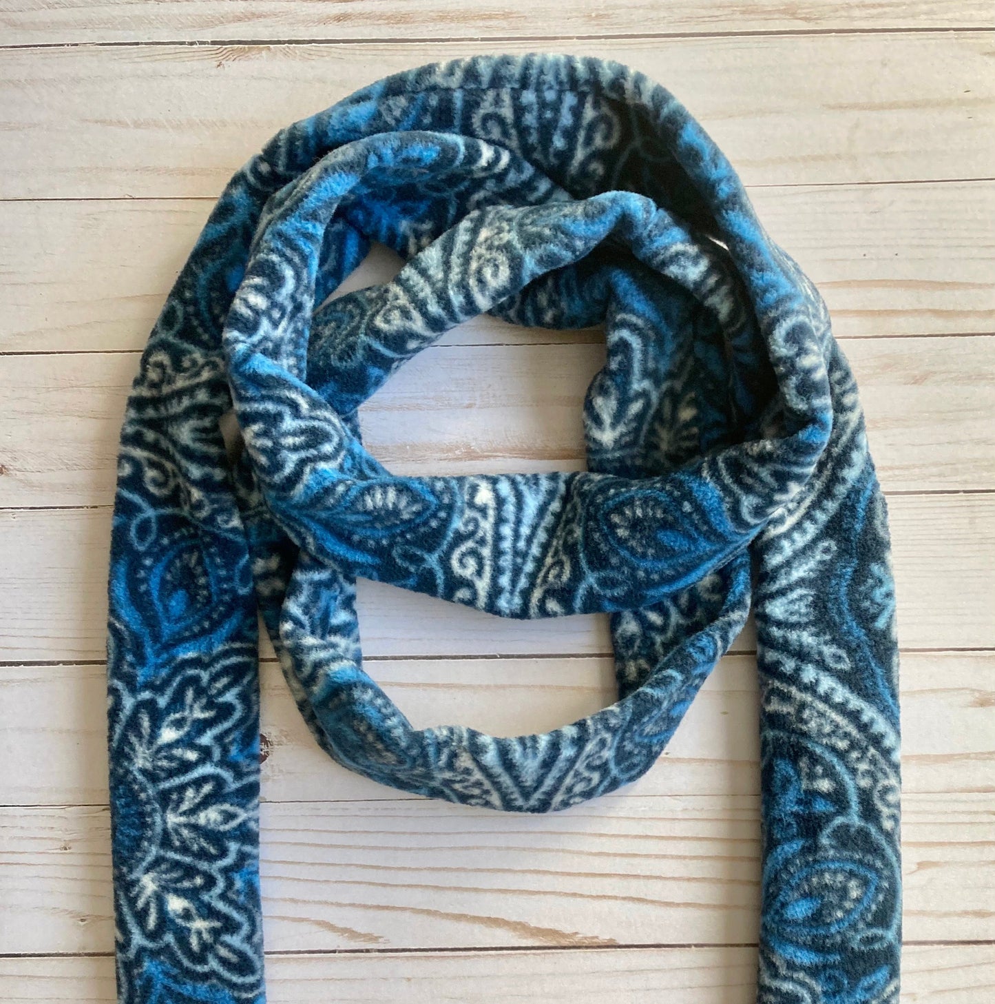 Skinny Fleece Scarf with Blue Tribal Floral Design