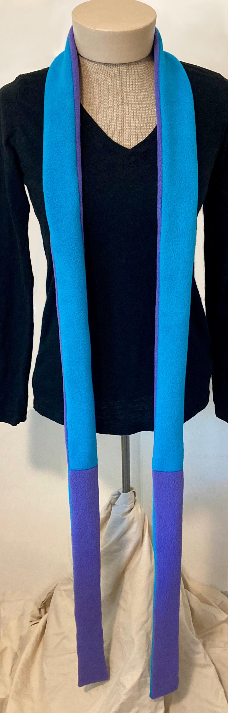 Skinny Fleece Scarf with Purple and Turquoise Reversible Design