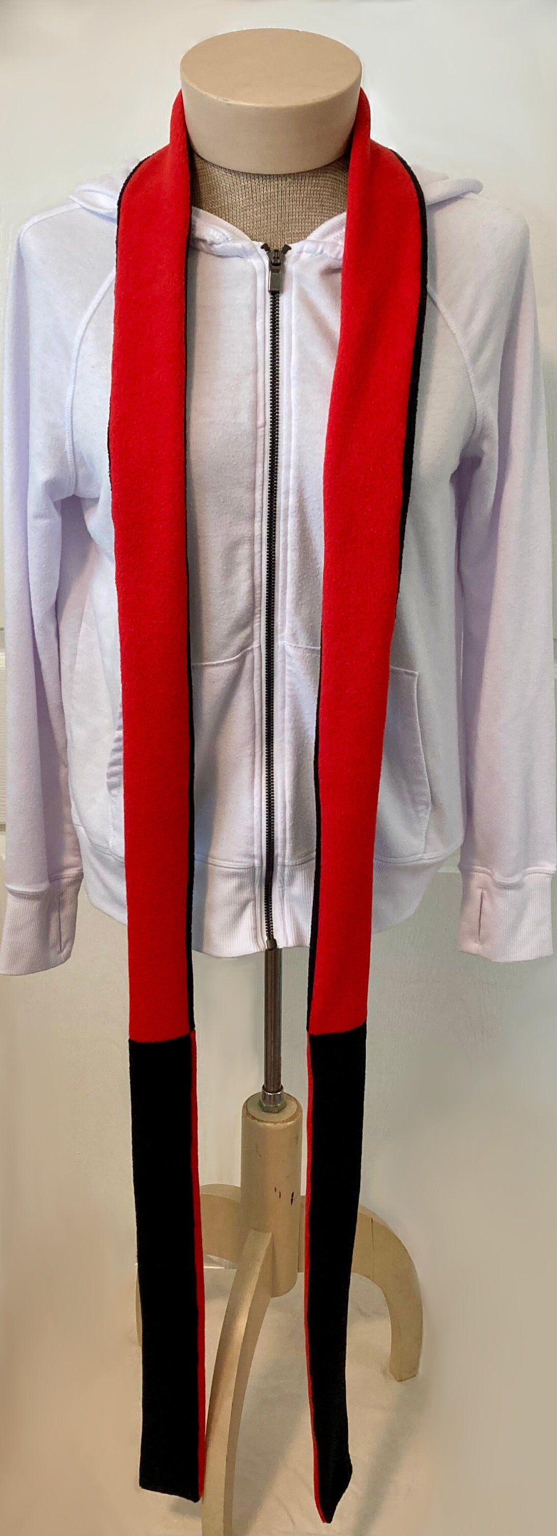 Skinny Fleece Scarf with Black and Red Reversible Design