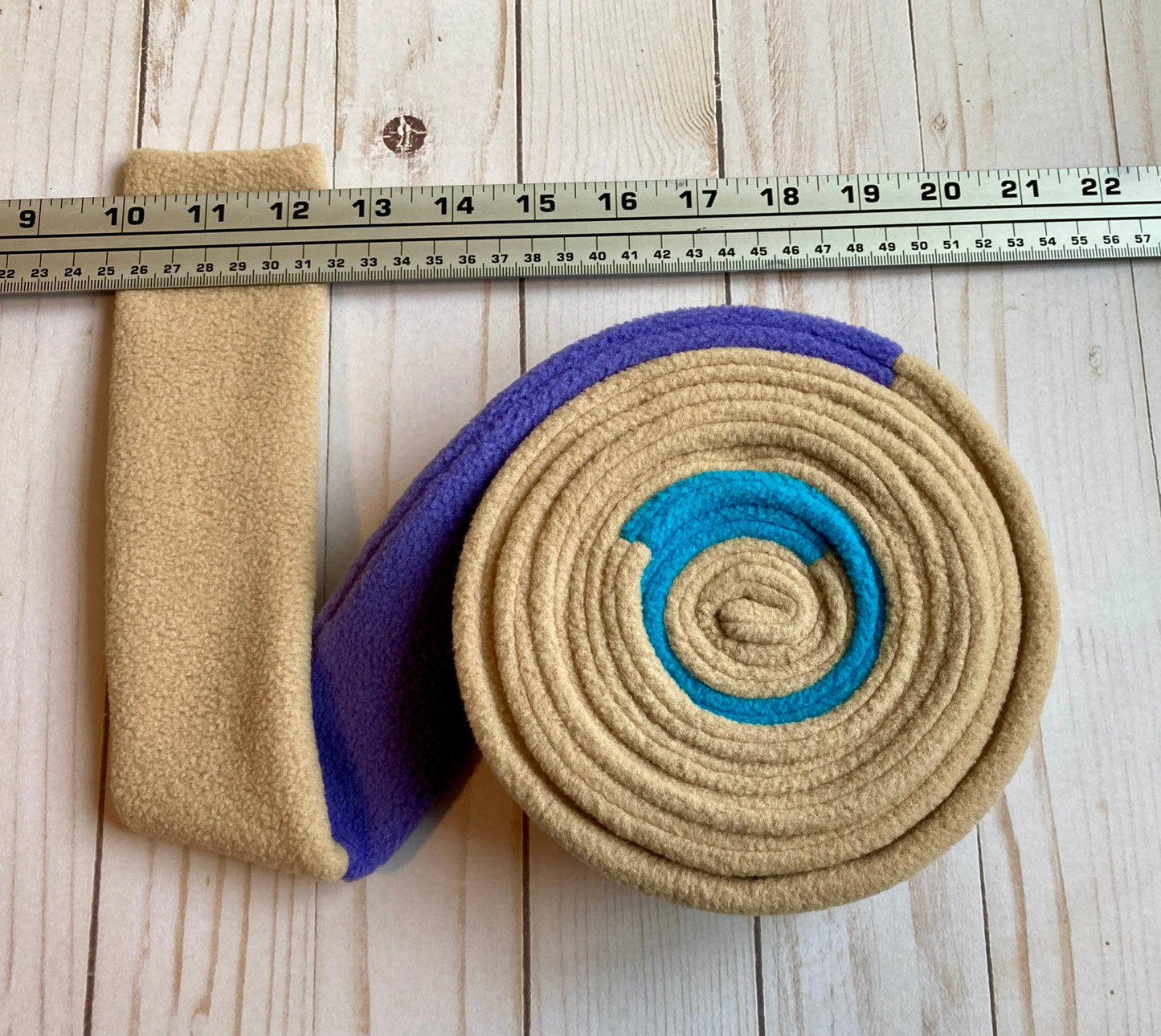 Skinny Fleece Scarf with Beige, Turquoise and Purple Design