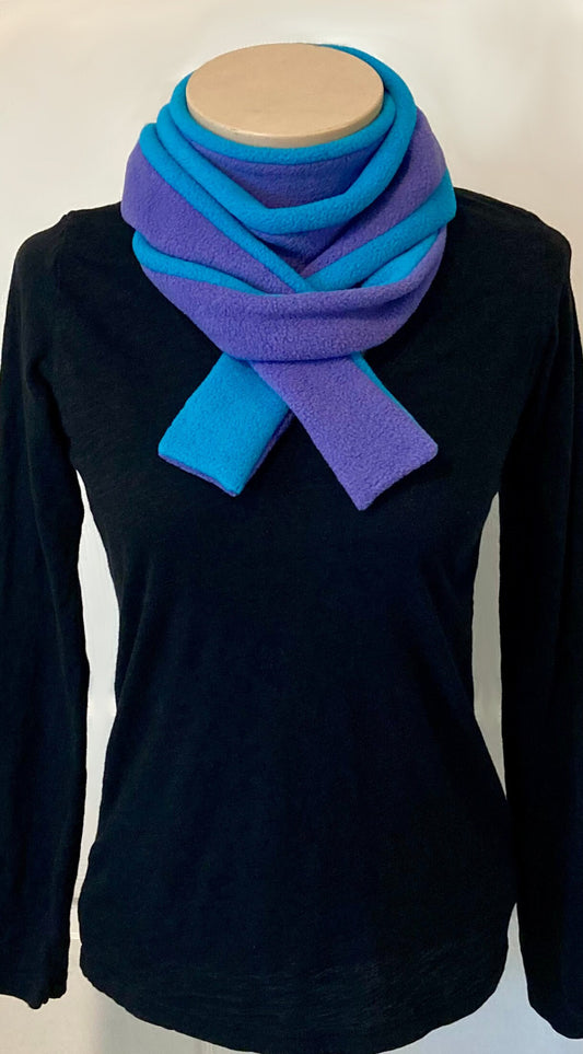 Skinny Fleece Scarf with Purple and Turquoise Reversible Design