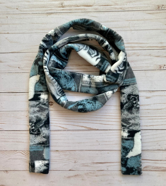 Skinny Fleece Scarf with Gray Abstract Nature Design